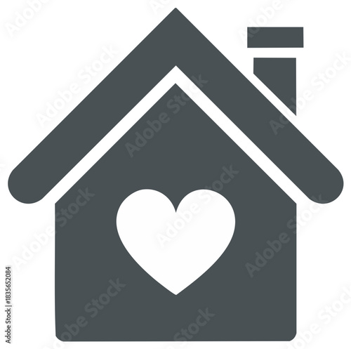 House icon with heart symbol for loving home, family, real estate, and charity concepts