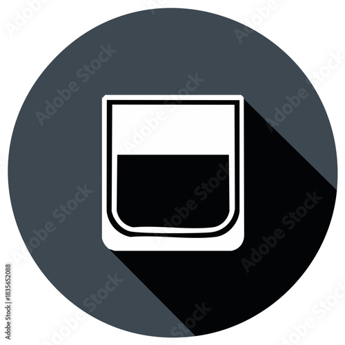 Classic lowball glass icon with beverage and modern long shadow effect