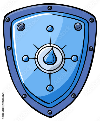 Blue Shield with Water Drop Protection Concept Illustration