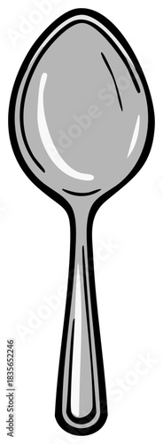 Vector illustration of a stainless steel spoon with black outline