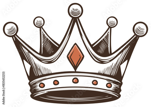 Ornate Crown Emblem with Diamond Gemstone and Pearls