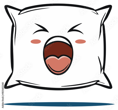 Cartoon Pillow Character with Exaggerated Expression of Joy and Playfulness