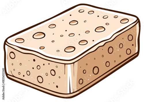 Cartoon drawing of porous rectangular block with holes or pockets illustration for designs and creative projects.