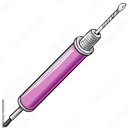 Stylized illustration of a beauty tool with a pink handle and metal applicators