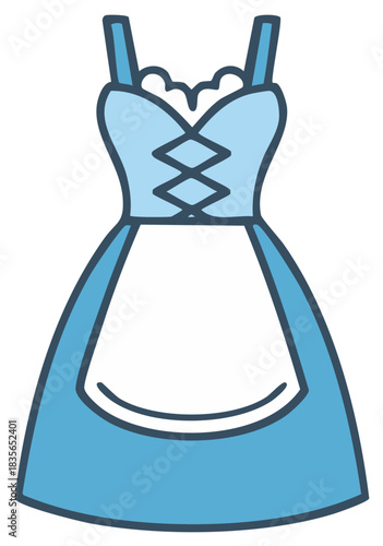 Traditional blue dirndl dress illustration of a Bavarian folk costume for festival