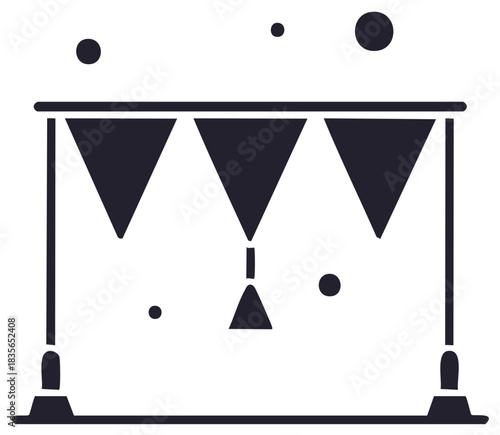 Minimalist vector illustration of party bunting with decorative pennants and festive dots