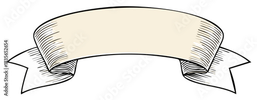Vintage Hand Drawn Ribbon Banner Illustration in Classic Engraving Style