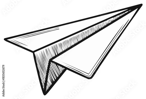 Hand drawn illustration of a paper airplane in flight
