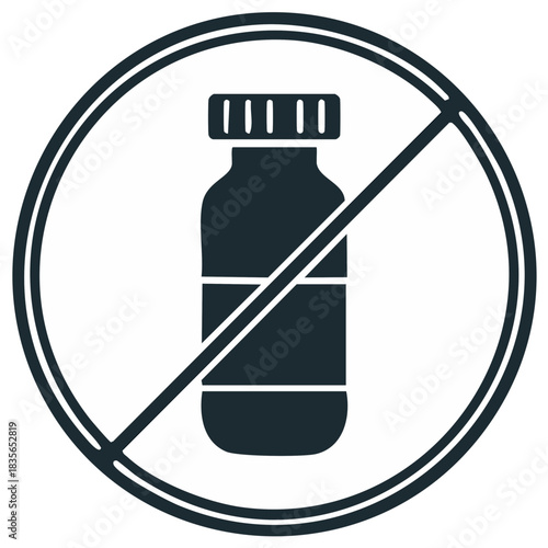 Prohibition sign icon for no bottles allowed or forbidden liquids symbol flat graphic