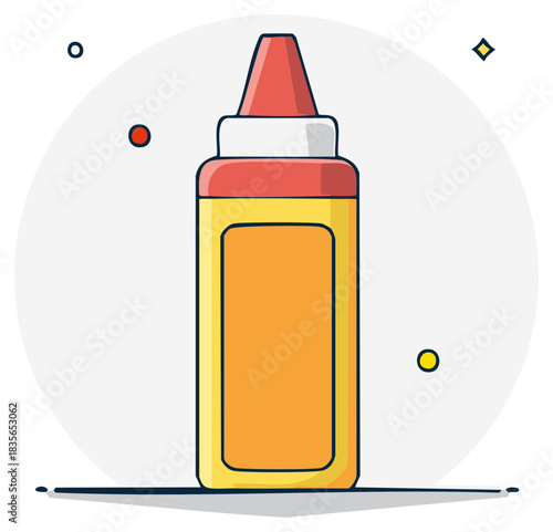 Yellow mustard squeeze bottle cartoon icon, a classic condiment for fast food and barbecue sauce topping.