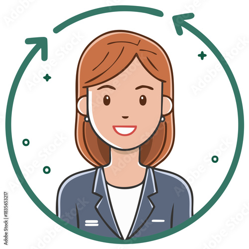 Smiling Businesswoman Illustration with Circular Arrow for Business Cycle Concept