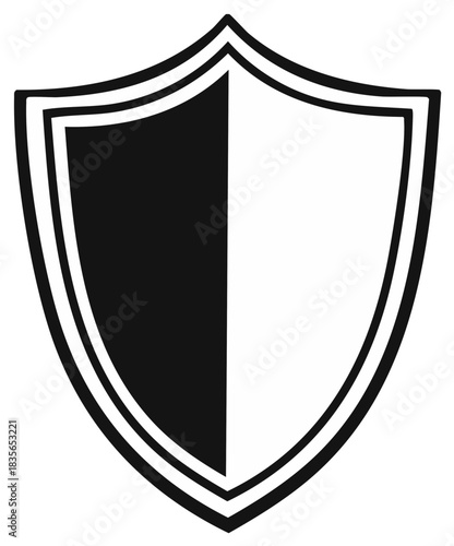 Elegant Shield with Left Black Half and Right White Half in Vector Graphics