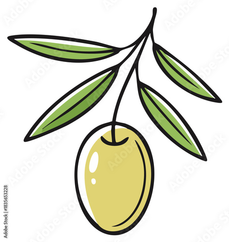 Olive branch with olives and green leaves illustration