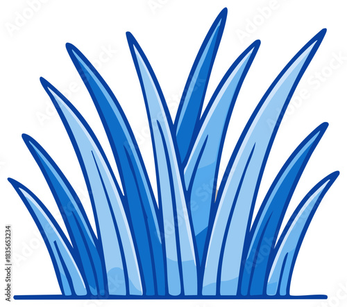 Graphic Illustration of Blue Ornamental Grass Clump with Pointed Blades, Lawn or Garden Accent