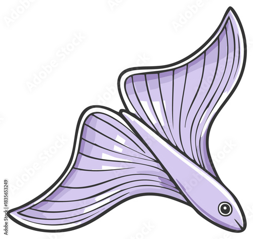 Elegant cartoon illustration of a lavender flying fish with large wings