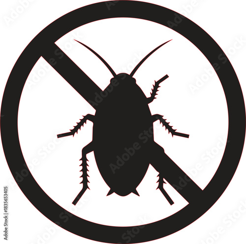 No Cockroaches Allowed: A stark silhouette of a cockroach, crossed out in a universal symbol of prohibition, serves as a clear warning against pests.