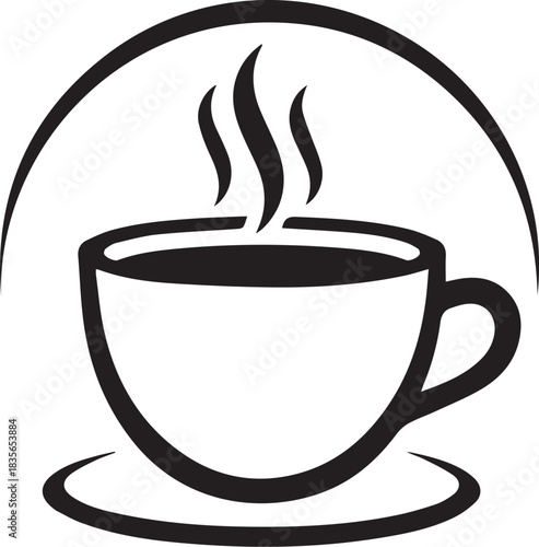 Steaming Coffee Cup: A minimalistic illustration captures the essence of a warm cup of coffee, with wisps of steam rising gracefully, inviting a moment of tranquility.