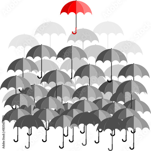 A red umbrella that is seen flying higher, superior and becoming a winner, a simple illustration that is good for business, marketing, motivation and education elements.