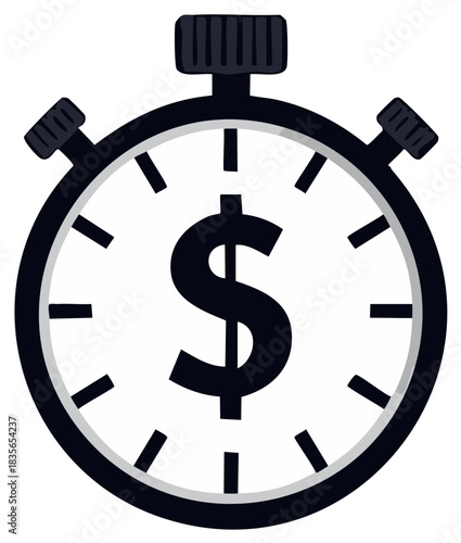 Stopwatch with dollar symbol on its face symbolizing time is money concept.