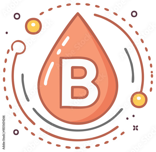 Blood Type B Drop Illustration: Medical Concept Graphic in Orange and White