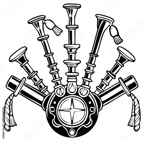 Bagpipes Musical Instrument Icon Black and White Illustration