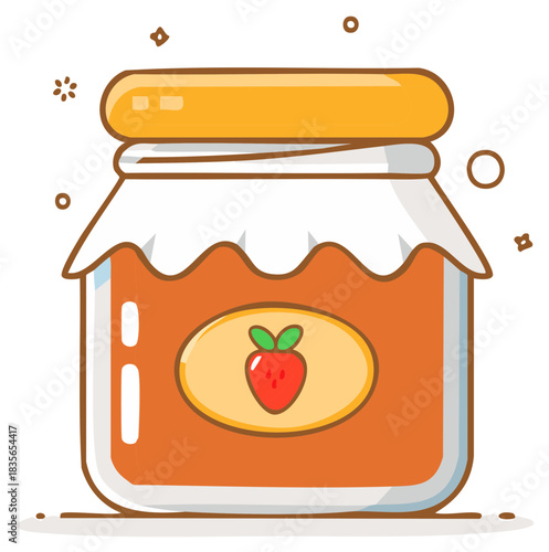 Cute Strawberry Jam Jar Illustration with Fruit Label and Playful Embellishments