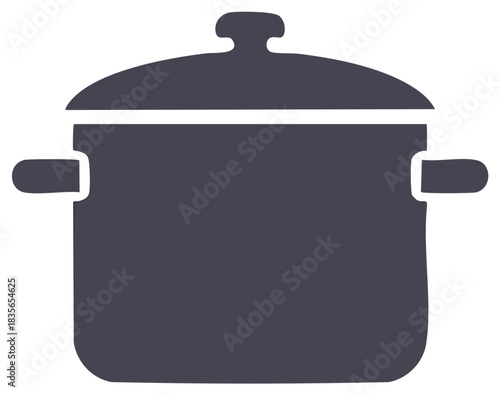 Dark gray cooking pot with lid and handles simple kitchen utensil silhouette icon illustration