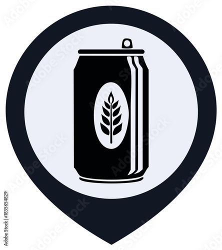 Beer can symbol on a pinpoint marker, with a wheat or barley graphic on the label in monochrome style.