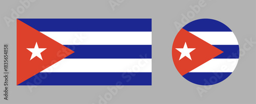 Flag of Cuba. Circle, rectangle Cuba flag badges. Set of round, rectangular icons collection of the national Cuban flag.