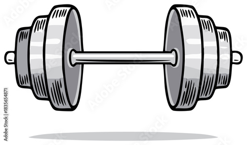 Barbell for Weightlifting with Metallic Disks in Cartoon Style