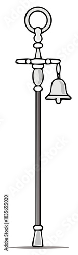 Illustrated Vintage Bellhop Bell on a Tall Staff