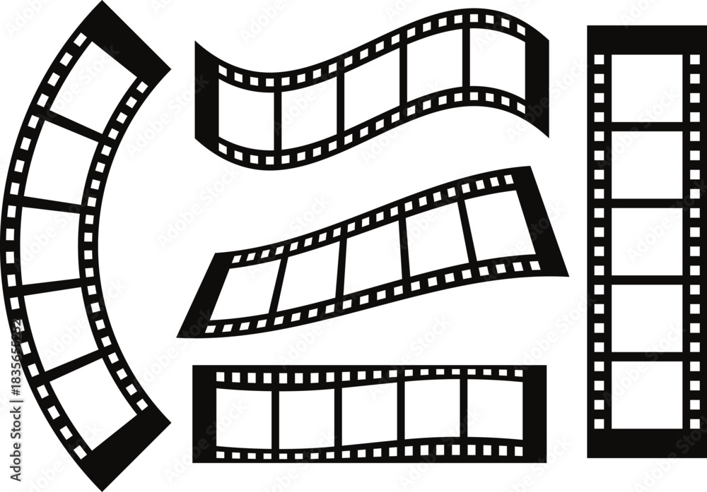 Fototapeta premium Curved Film Strip Silhouette Set – Movie Reel Frame Collection – Vector Illustration