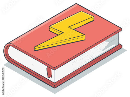 Vibrant red hardcover book with a bold yellow lightning bolt icon, symbolizing knowledge, power, inspiration, and quick ideas.