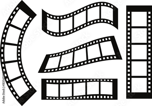Curved Film Strip Silhouette Set – Movie Reel Frame Collection – Vector Illustration