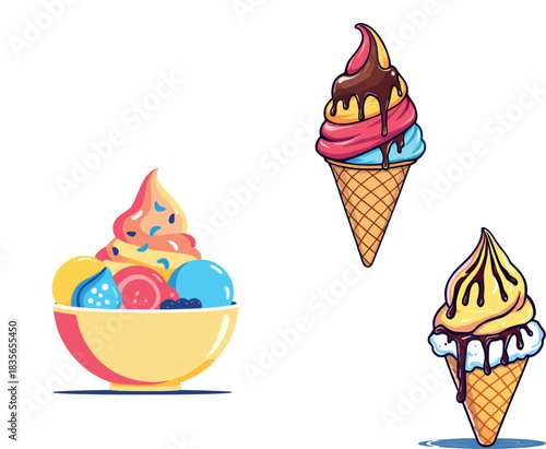 Vsai sweet dessert ice cream cones and sundae