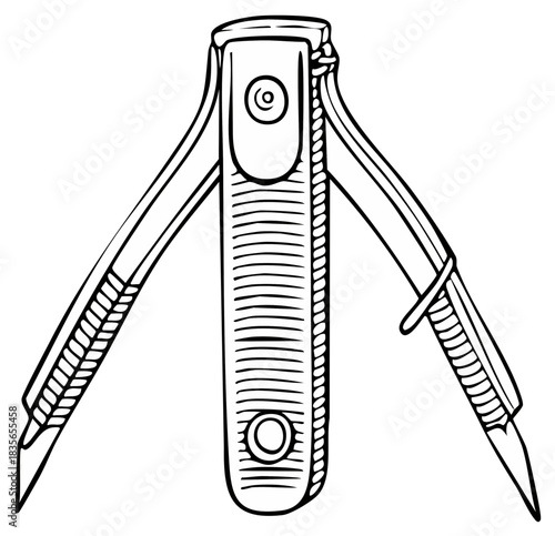 Pocket knife illustration featuring multiple folding tools, versatile utility and portable design for outdoor, repair and emergency needs.