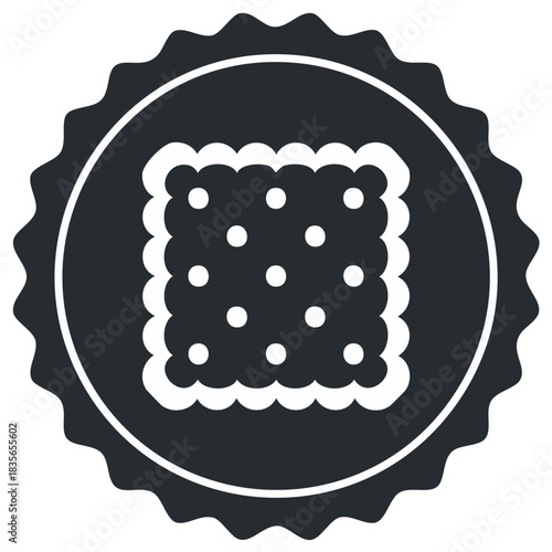 Simple square cracker icon with dotted pattern inside a decorative circular frame