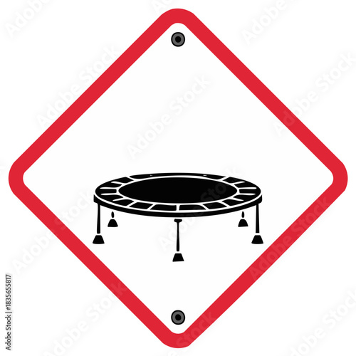 Warning Sign: Trampoline with Red Border - Symbol for Risks, Safety, and Attention to Bounce Hazards