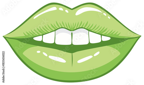 Glamorous Green Lips with White Teeth