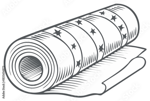 Hand drawn vintage illustration of a roll of wrapping paper with a star pattern