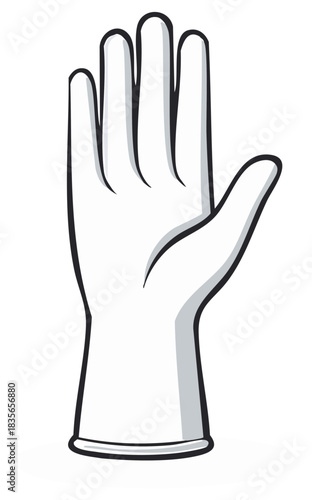 Isolated white protective glove with fingers extended upward in a digital illustration style
