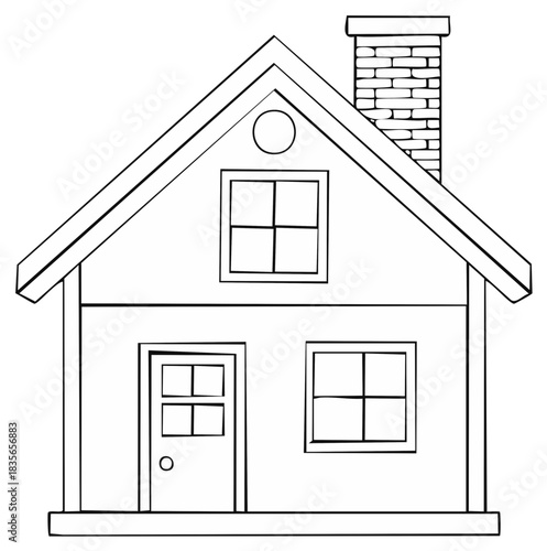 Simple Single Story House Outline with Windows Door and Chimney