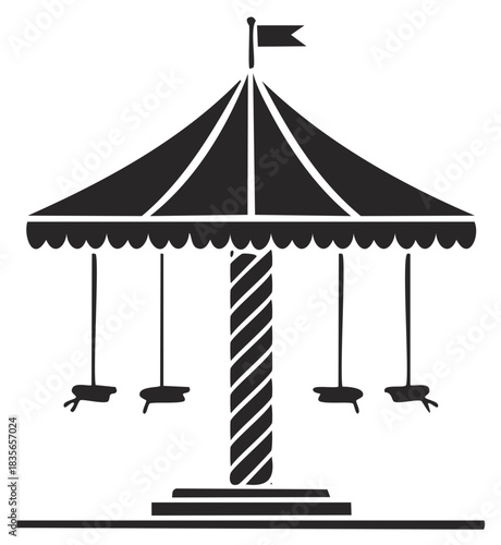 Carousel Swing Ride Silhouette Illustration Classic Fairground Attraction Minimalist Graphic