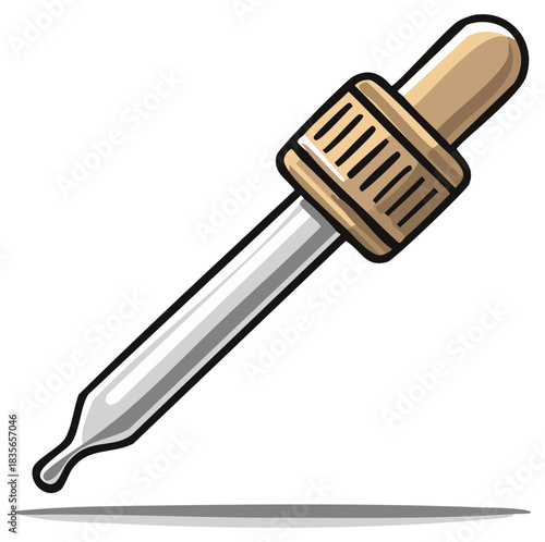 Vector illustration of a glass eye dropper or pipette dispensing a liquid drop