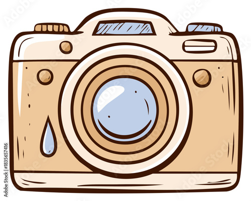 Doodle illustration of a vintage camera with a tear shaped accent