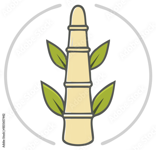 Illustration depicting a bamboo stalk with leaves enclosed within a segmented circle