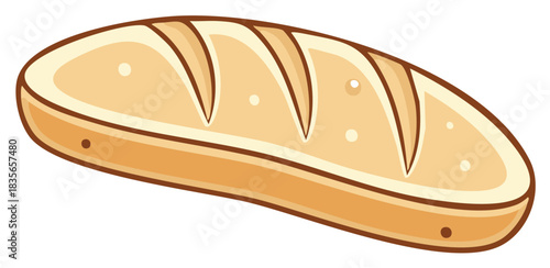 Cartoon Style Loaf of Bread Illustration with Crusty Details and Three Slices
