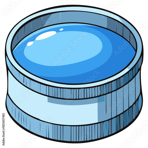 Cartoon image of a tub filled with clean, blue water, illustration