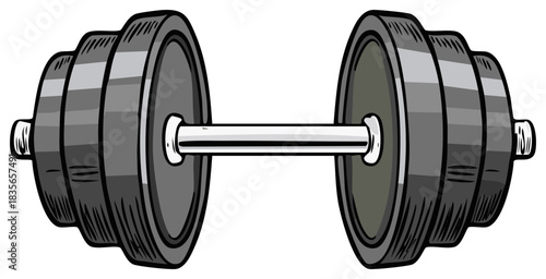 Cartoon style barbell with heavy weights for gym and exercise activities