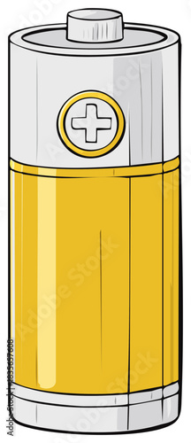 Illustration of a colorful AA battery, with a plus symbol, energy concept.